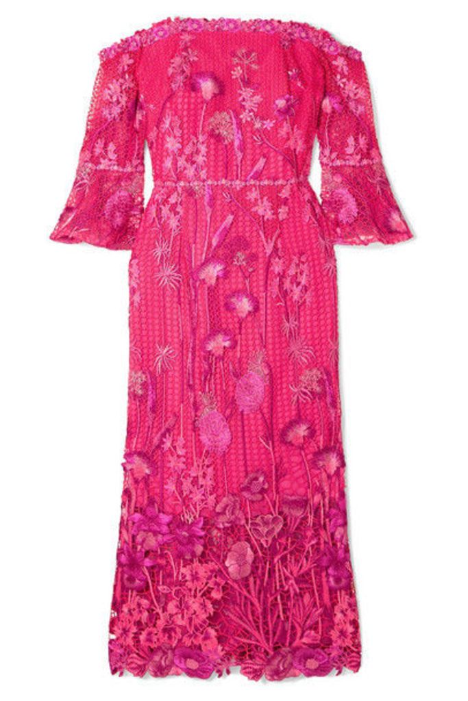 Marchesa Notte - Off-the-shoulder Guipure Lace Dress - Fuchsia