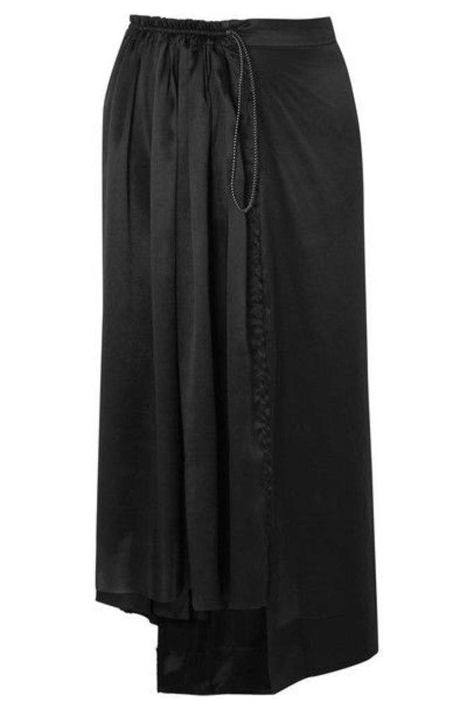 Aries - Asymmetric Frayed Silk-satin Midi Skirt - Black