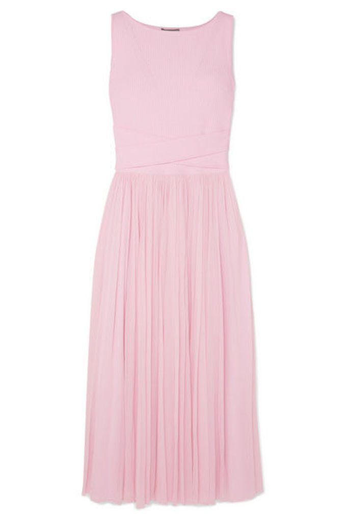Alexander McQueen - Ribbed-knit And Chiffon Midi Dress - Pink
