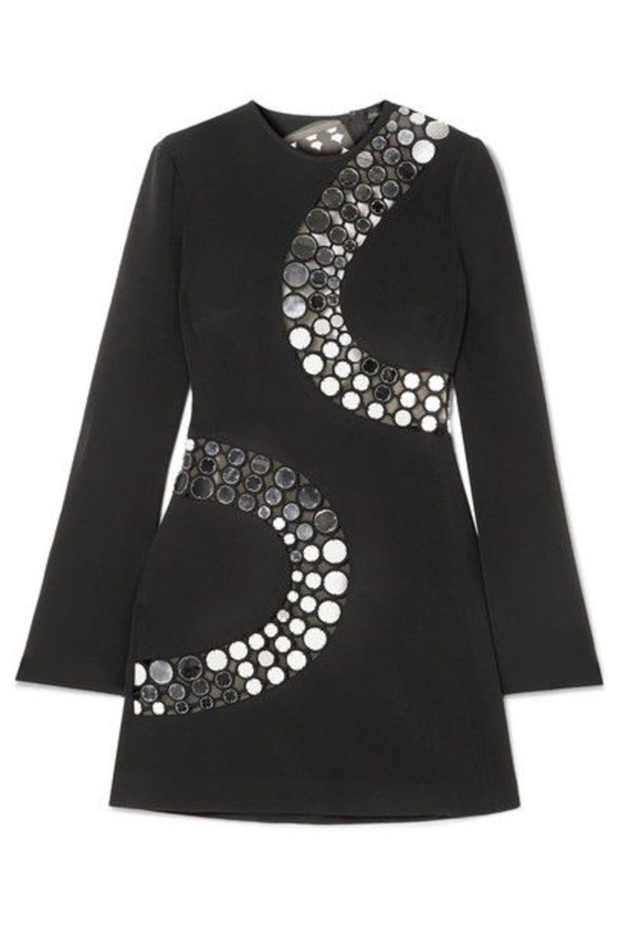 David Koma - Embellished Cutout Crepe And Mesh Mini Dress - Black