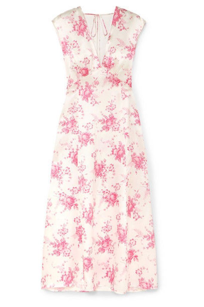 Les Rêveries - Floral-print Silk-charmeuse Midi Dress - Pink