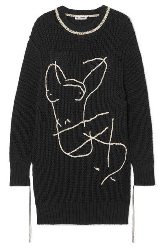 Jil Sander - Oversized Embroidered Cotton Sweater - Black
