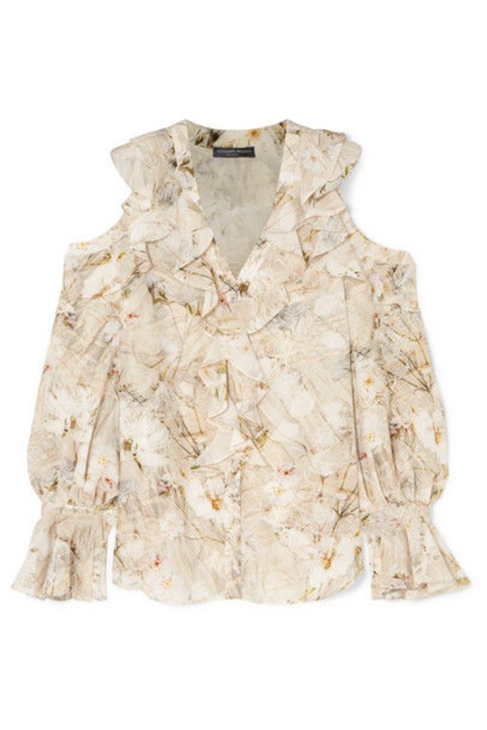 Alexander McQueen - Cold-shoulder Ruffled Floral-print Silk Blouse - Ivory