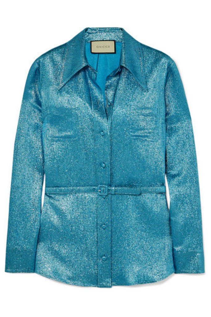 Gucci - Belted Silk-blend Lurex Shirt - Blue