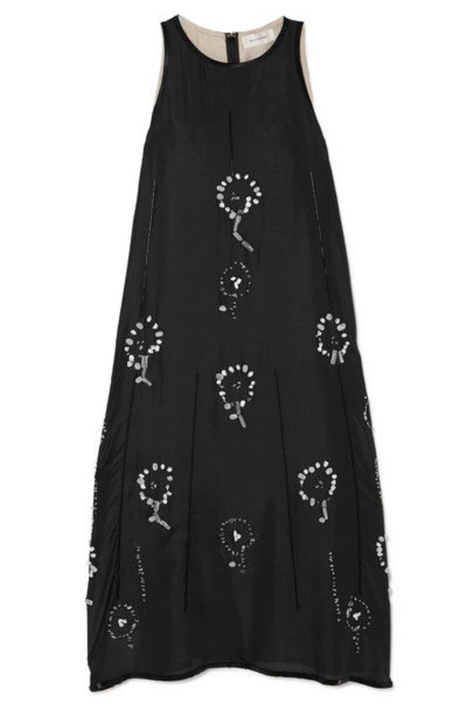 Wales Bonner - Embellished Silk-chiffon Midi Dress - Black