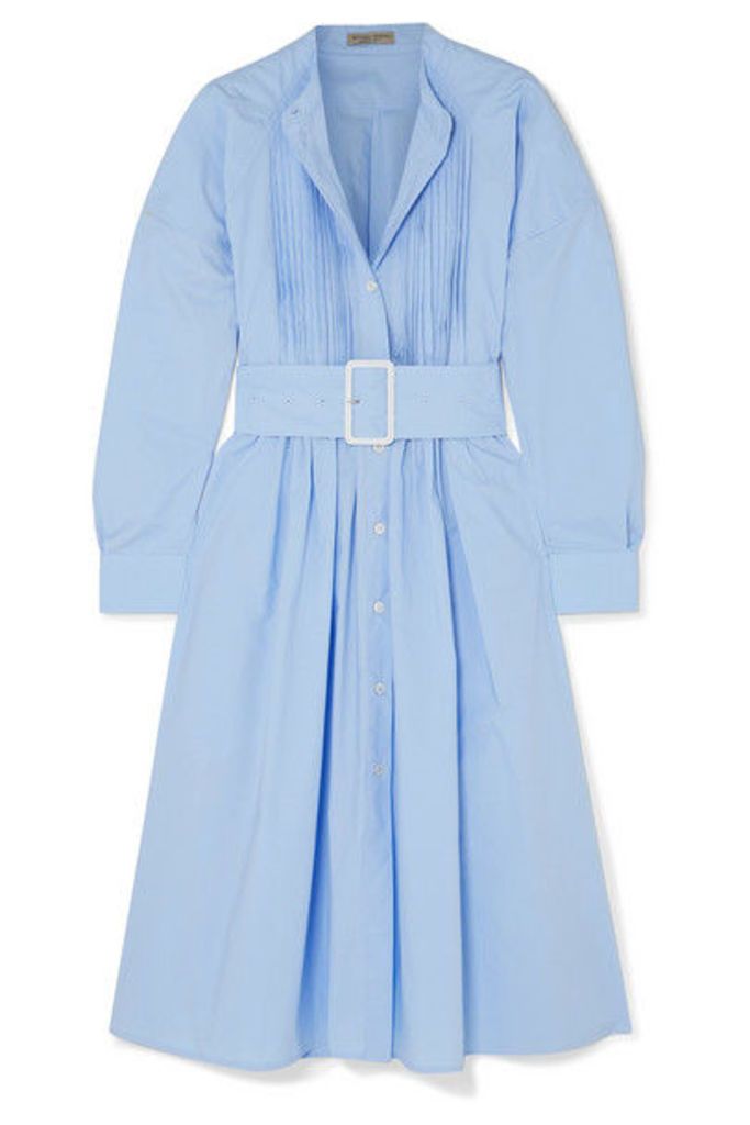 Bottega Veneta - Belted Pintucked Cotton-poplin Dress - Blue