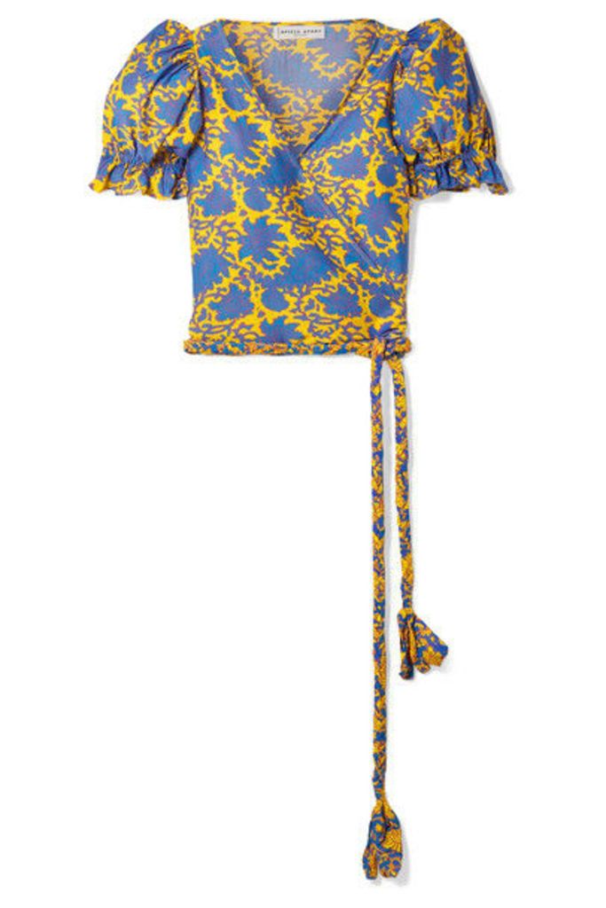 APIECE APART - Chabrol Printed Cotton And Silk-blend Voile Wrap Top - Yellow