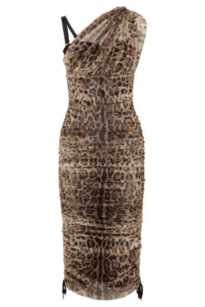 Dolce & Gabbana - One-shoulder Lace-up Leopard-print Mesh Dress - Leopard print