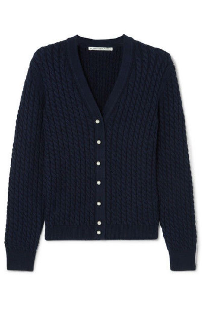 Alessandra Rich - Cable-knit Cotton-blend Cardigan - Navy