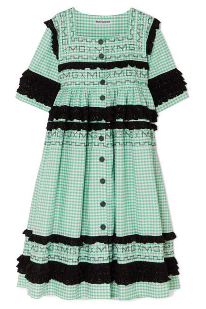 Molly Goddard - Macy Broderie Anglaise-trimmed Gingham Cotton Coat - Green