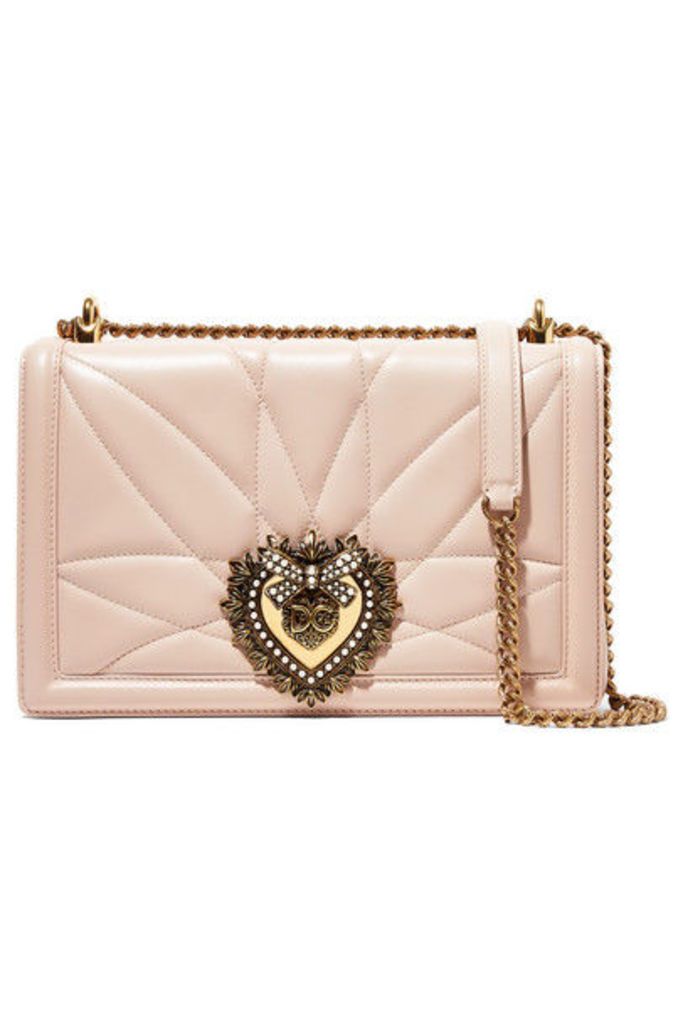 Dolce & Gabbana - Devotion Embellished Quilted Leather Shoulder Bag - Pastel pink