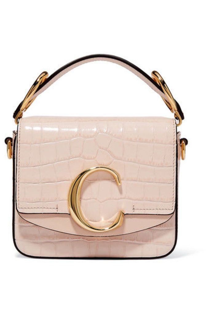 Chloé - Chloé C Mini Suede-trimmed Croc-effect Leather Shoulder Bag - Pastel pink