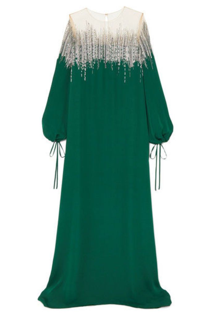 Oscar de la Renta - Embellished Silk-crepe And Tulle Gown - Emerald