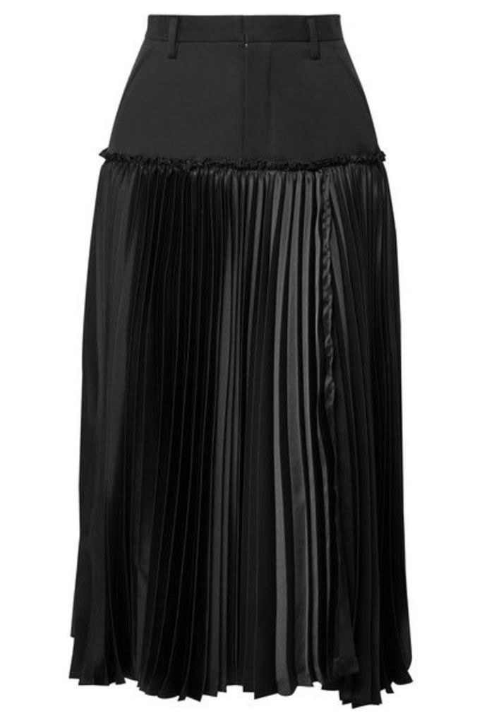 Noir Kei Ninomiya - Layered Wool-gabardine And Pleated Satin Midi Skirt - Black