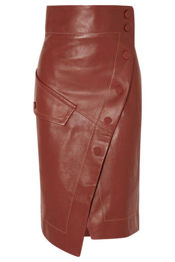 Petar Petrov - Button-detailed Leather Wrap Midi Skirt - Brown