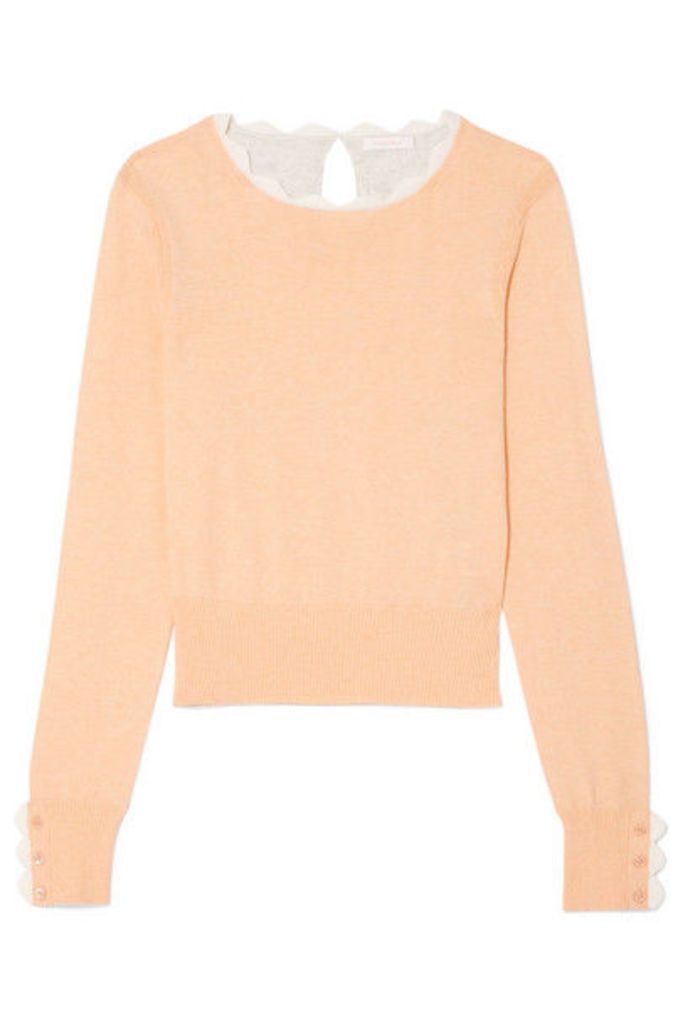 See By Chloé - Scalloped Two-tone Cotton-blend Sweater - Beige