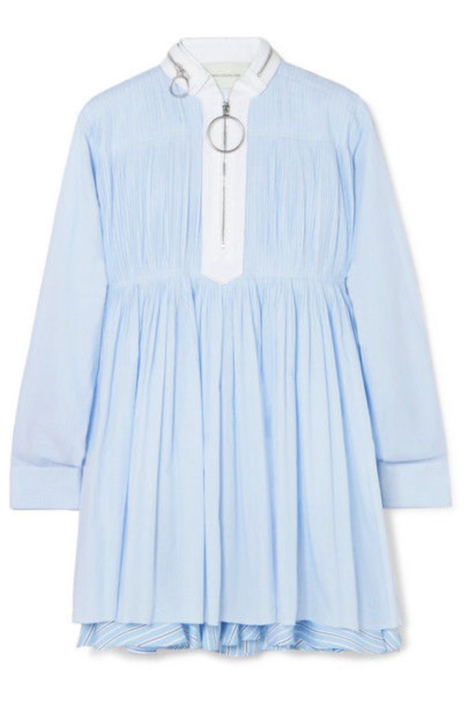 Cédric Charlier - Pintucked Striped Cotton-blend Poplin Mini Dress - Light blue