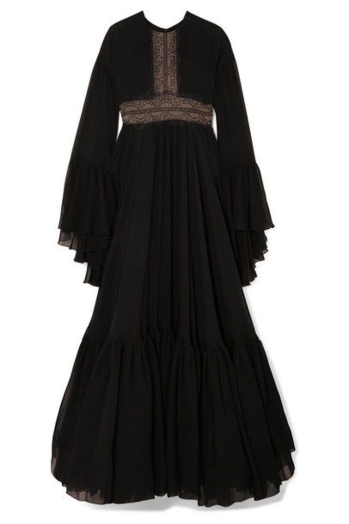 Giambattista Valli - Lace-trimmed Tiered Silk-chiffon Gown - Black