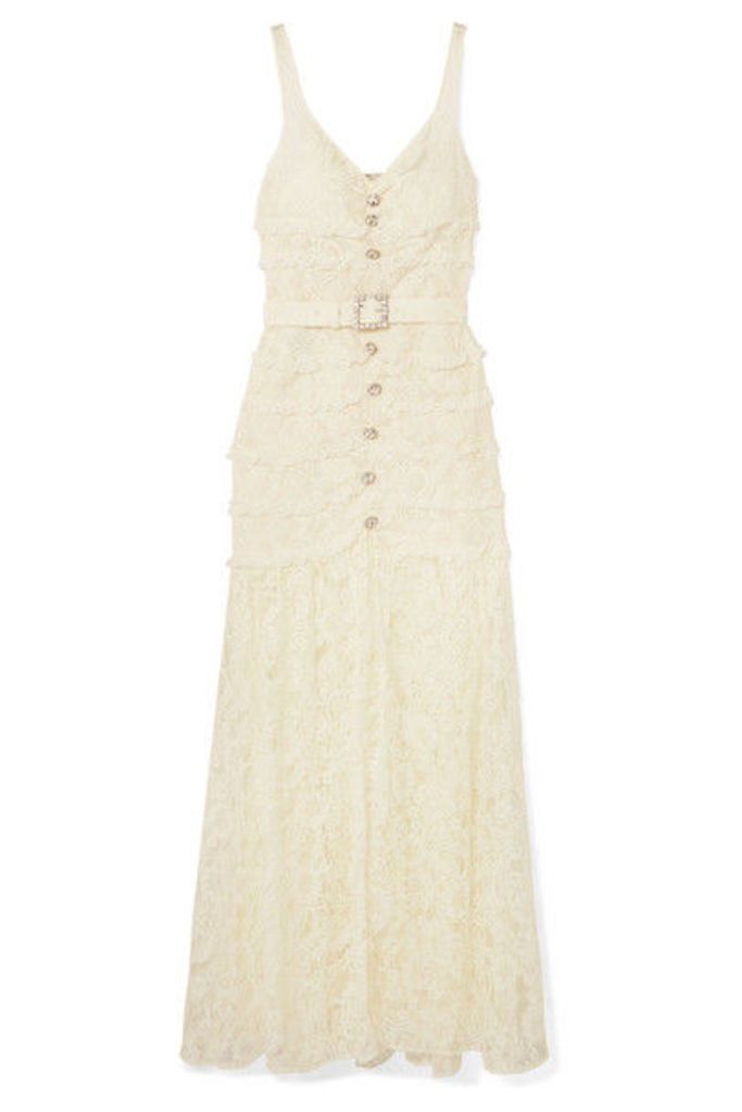 Alessandra Rich - Crystal-embellished Button-detailed Cotton-blend Lace Gown - Cream