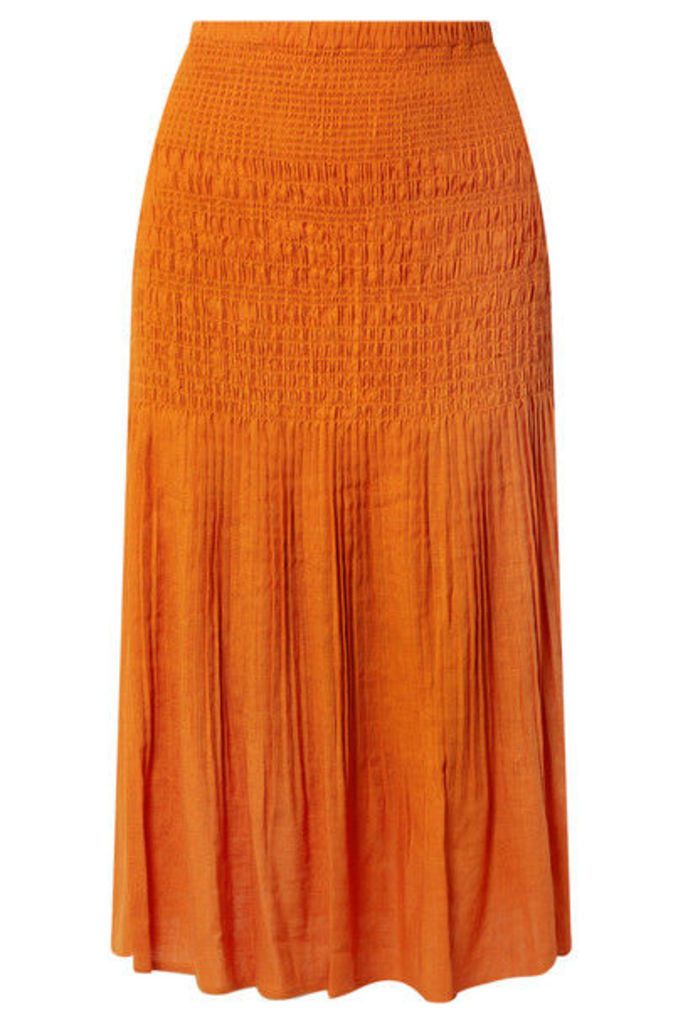 Nicholas - Smocked Gauze Midi Skirt - Orange
