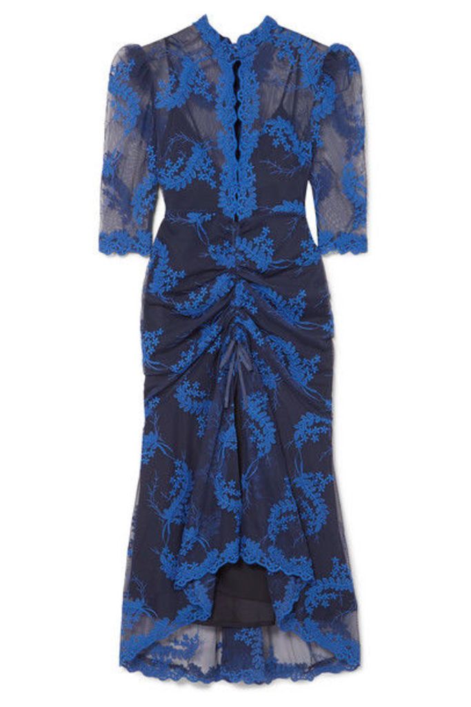 alice McCALL - Honeymoon Ruched Embroidered Tulle Midi Dress - Indigo