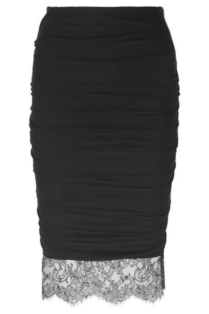TOM FORD - Lace-trimmed Ruched Stretch-crepe Skirt - Black