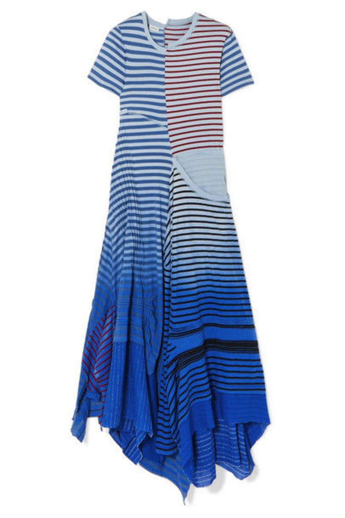 Loewe - Tiered Striped Broderie Anglaise-trimmed Cotton-jersey Midi Dress - Blue