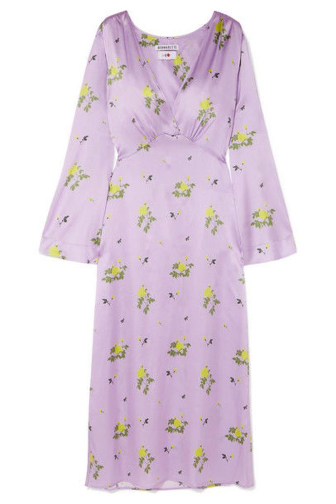 BERNADETTE - Sarah Floral-print Stretch-silk Satin Dress - Lilac