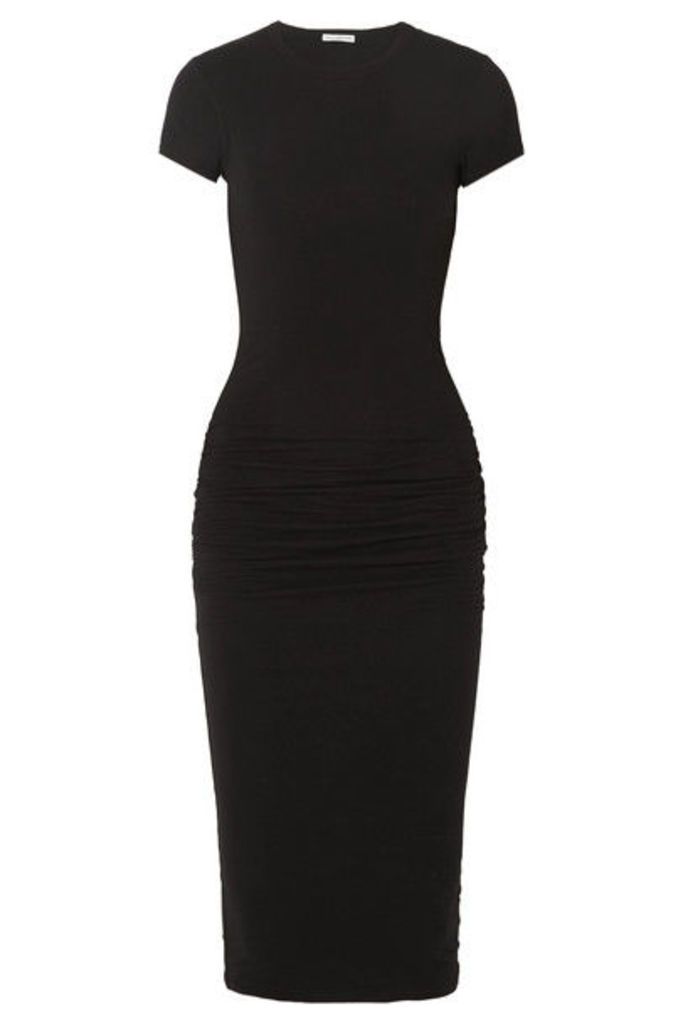 James Perse - Ruched Stretch-cotton Jersey Midi Dress - Black