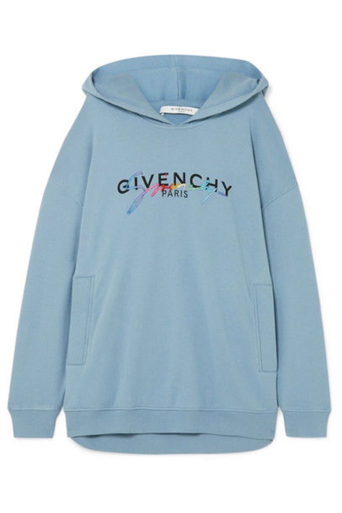 Givenchy - Oversized Printed Embroidered Cotton-jersey Hoodie - Light blue