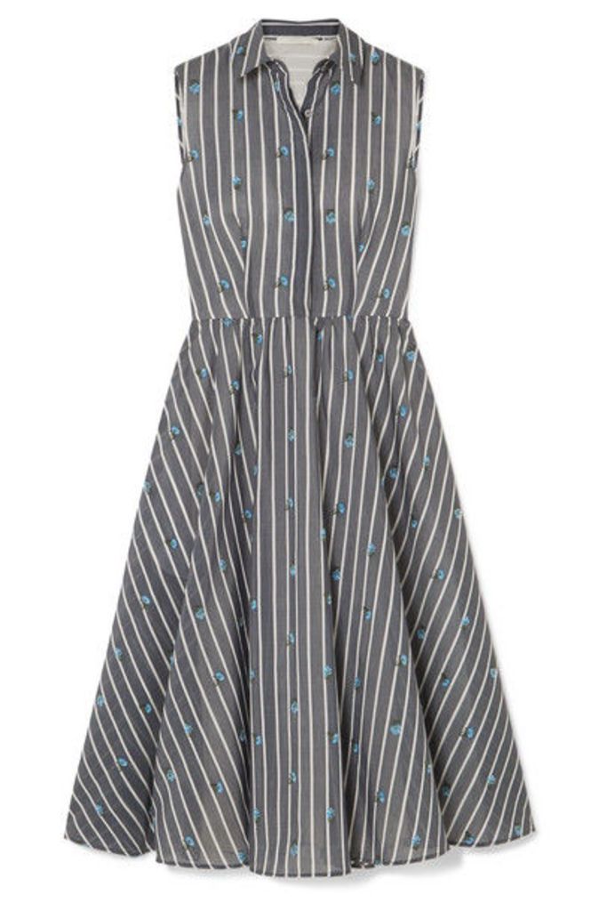 Jason Wu Collection - Embroidered Striped Cotton And Silk-blend Midi Dress - Gray