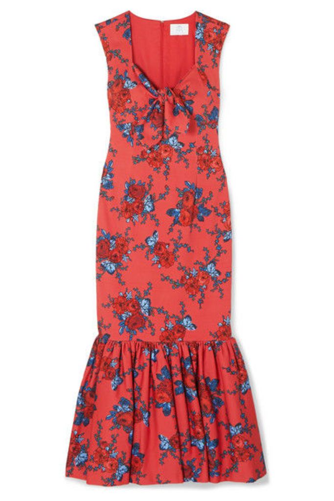 Rebecca de Ravenel - Tie-detailed Floral-print Cotton-blend Maxi Dress - Red
