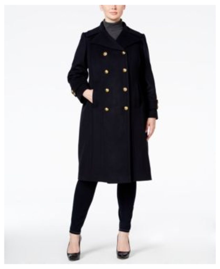 Anne Klein Plus Size Wool-Cashmere-Blend Military Walker Coat