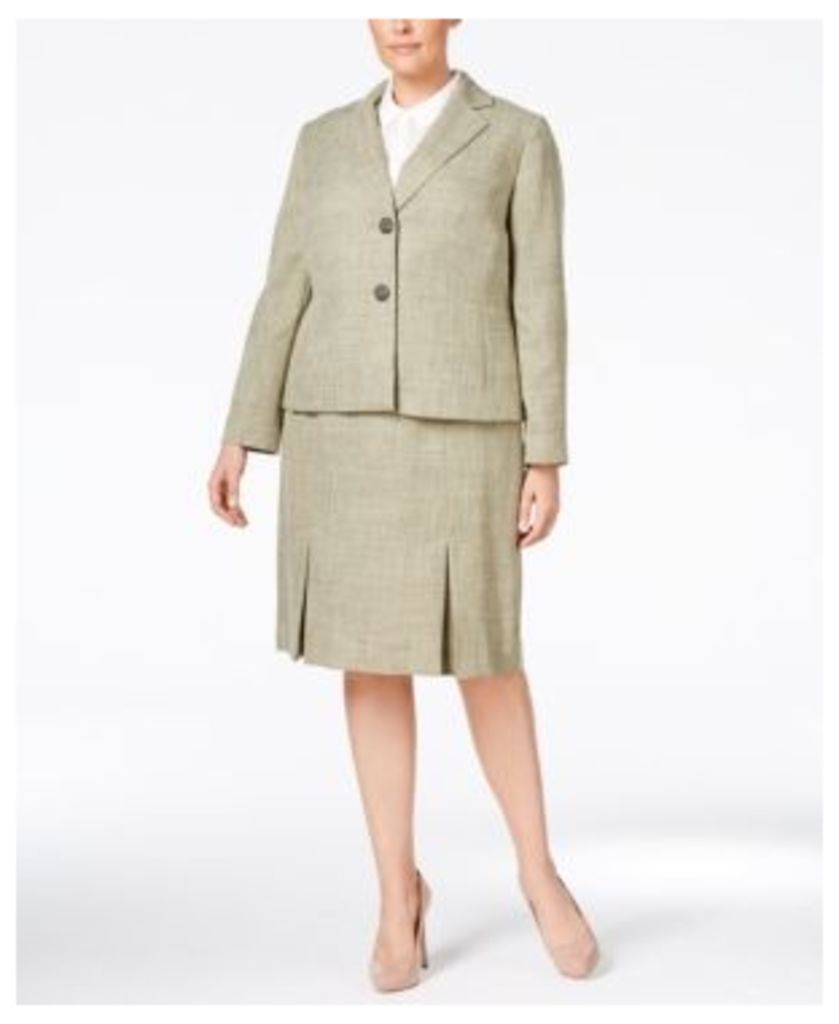 Le Suit Plus Size Textured Two-Button Skirt Suit