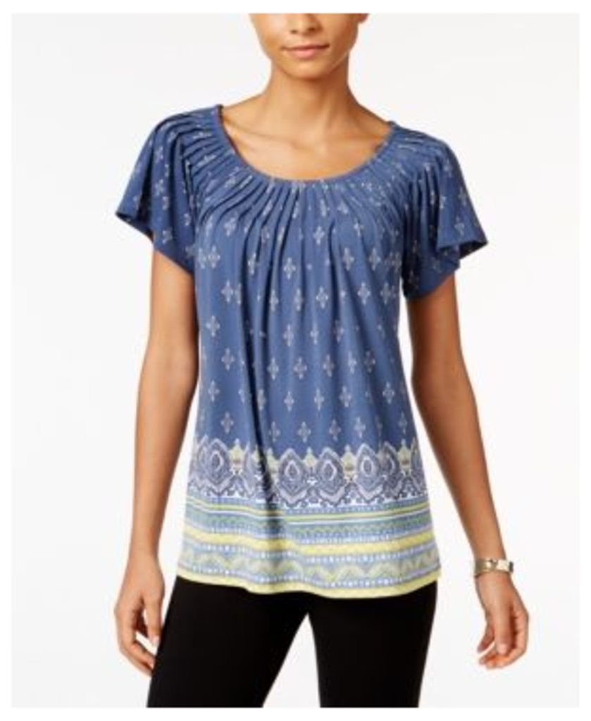 Style & Co Printed Pleat-Neck Top, Only at Macy's