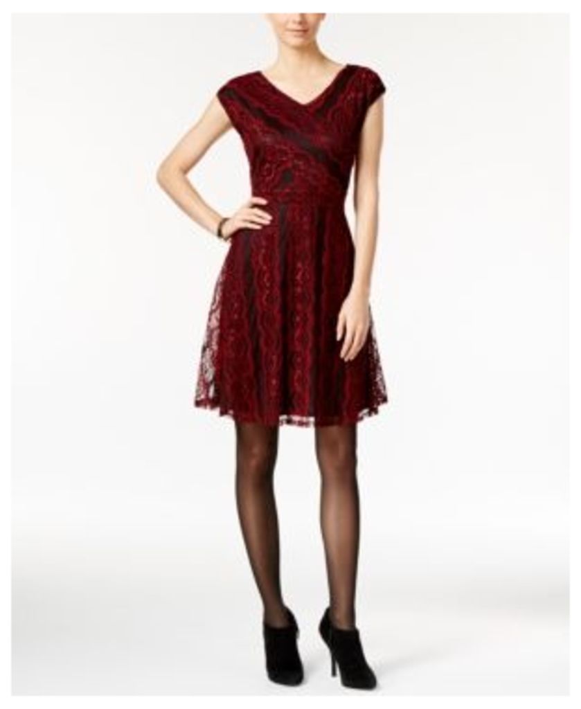 Ny Collection Petite Metallic Lace Fit-&-Flare Dress