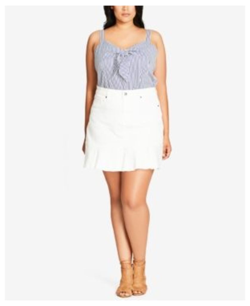 City Chic Trendy Plus Size Ruffled Denim Skirt