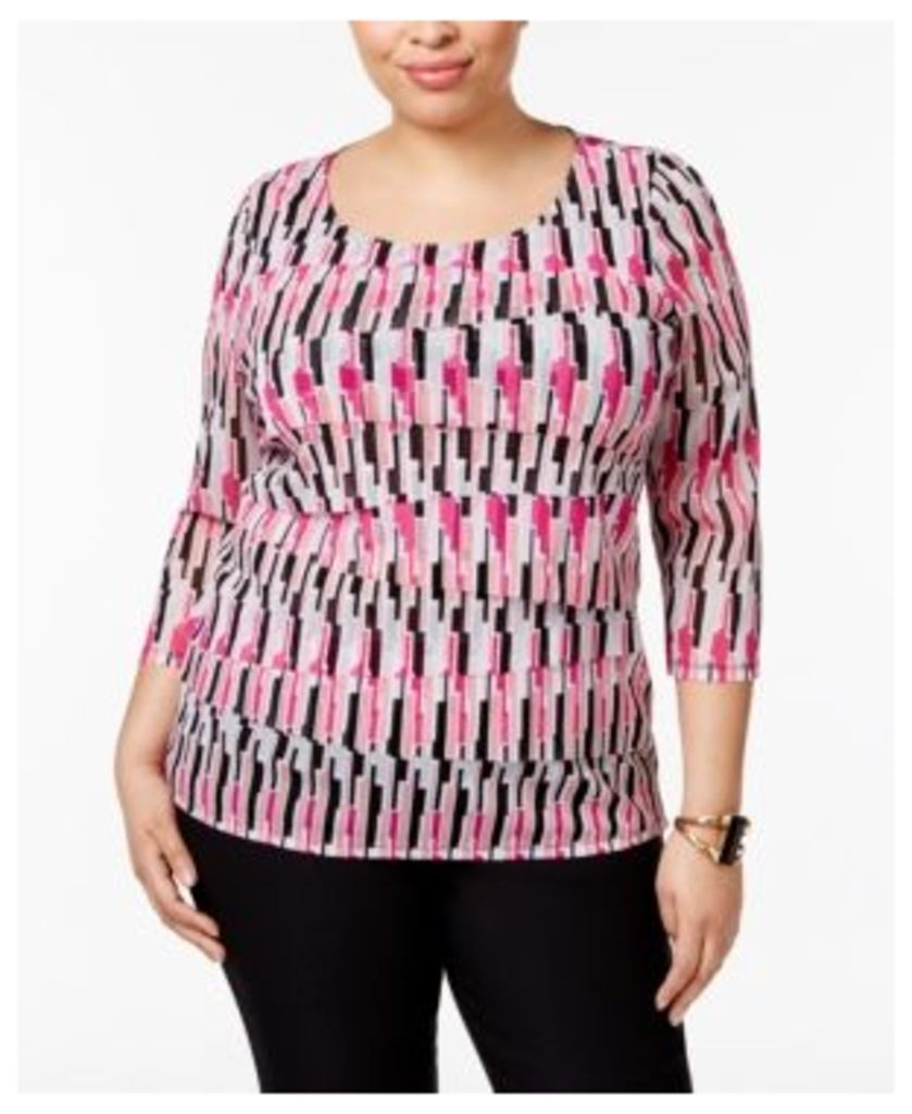 Alfani Plus Size Tiered Printed Mesh Top, Created for Macy's