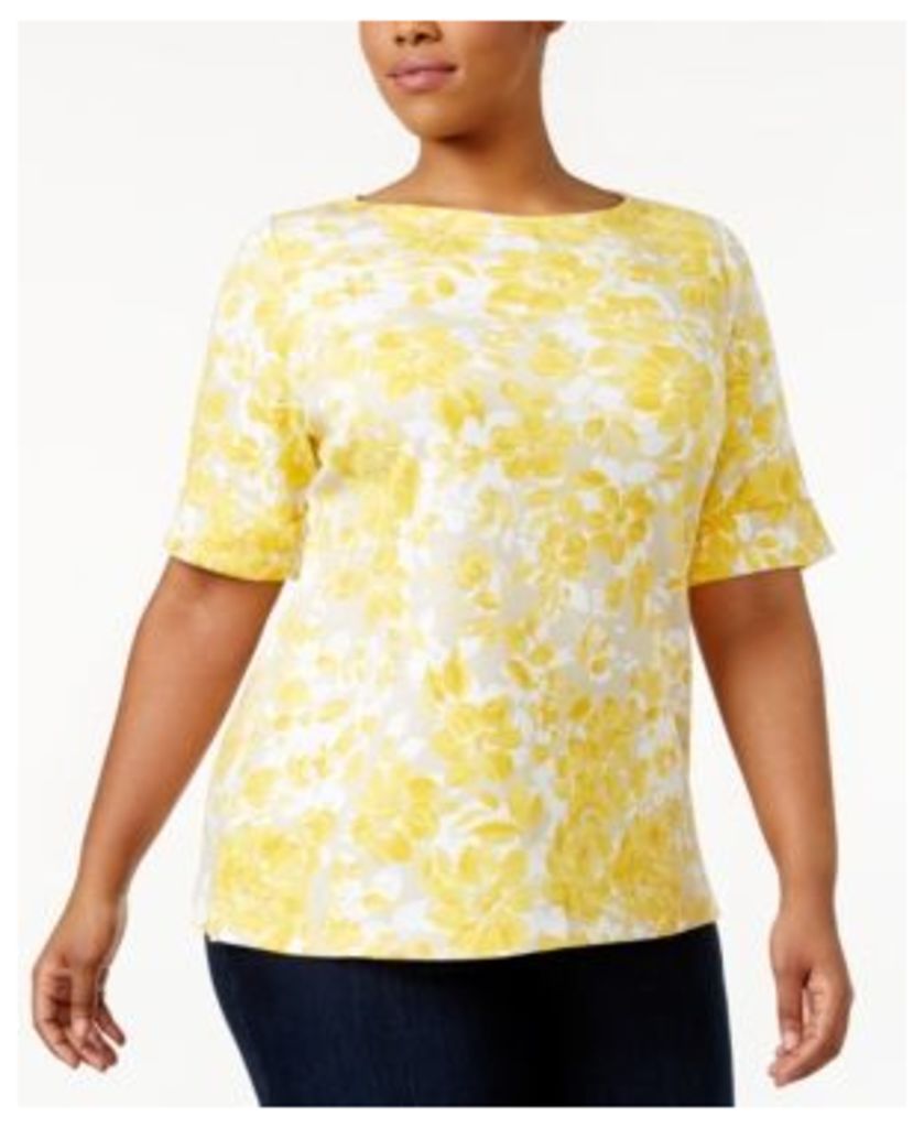 Karen Scott Plus Size Printed Boat-Neck Top, Only at Macy's