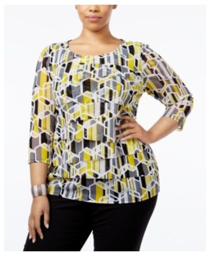 Alfani Plus Size Tiered Printed Mesh Top, Only at Macy's