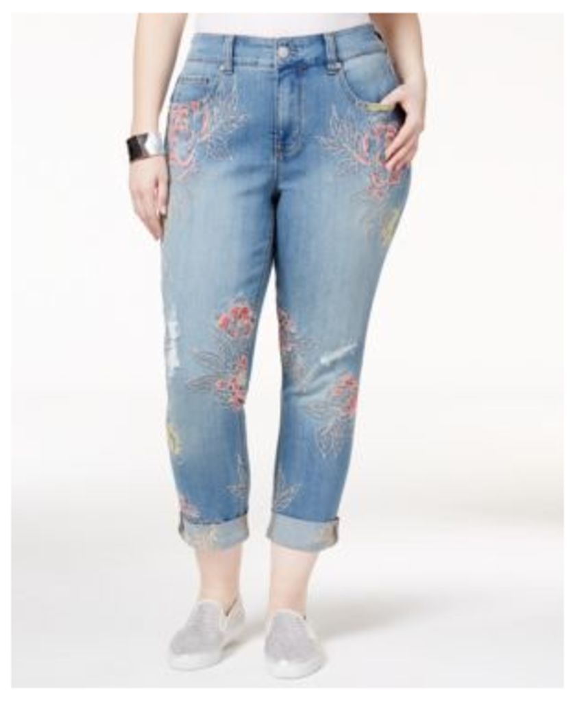 Melissa McCarthy Seven7 Trendy Plus Size Whimsical Wash Embroidered Ripped Jeans