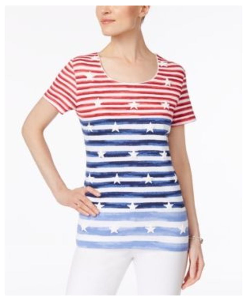 Karen Scott Puff-Print Striped Top, Created for Macy's