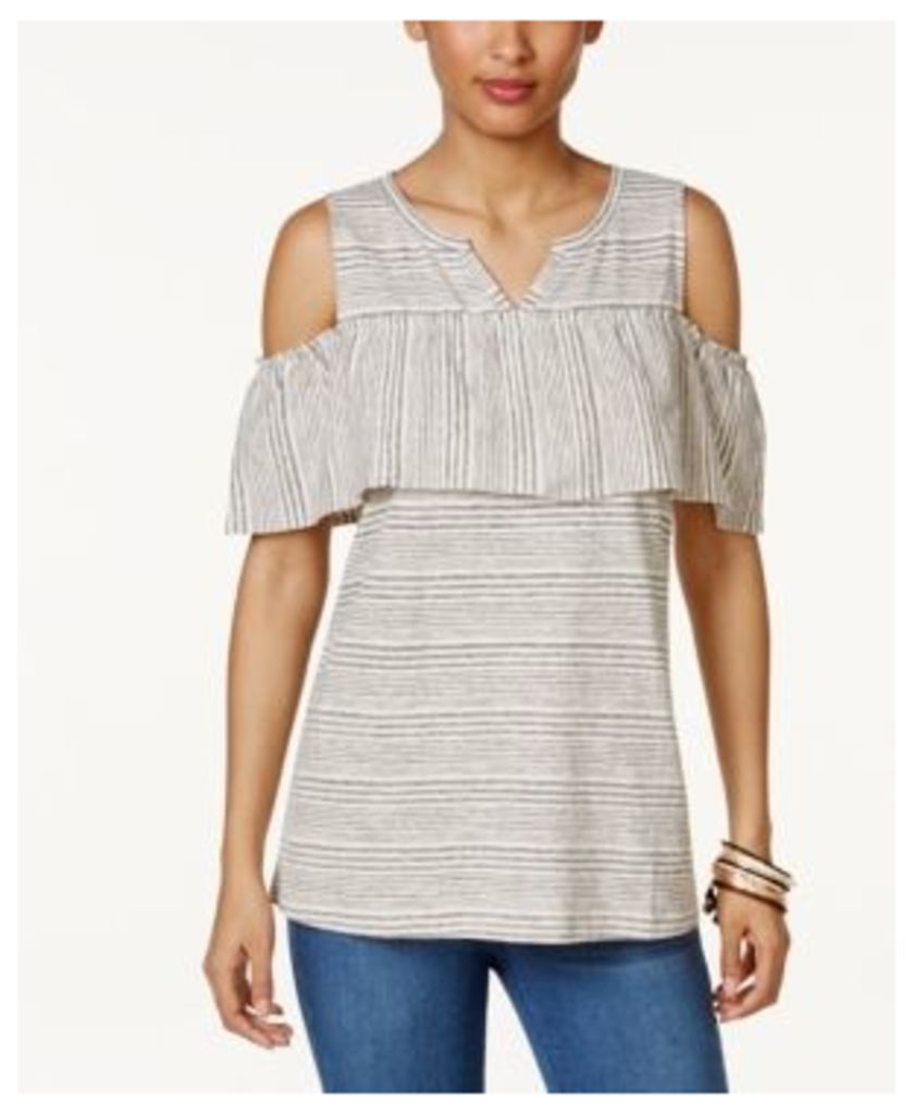 Style & Co Striped Cold-Shoulder Top, Only at Macy's