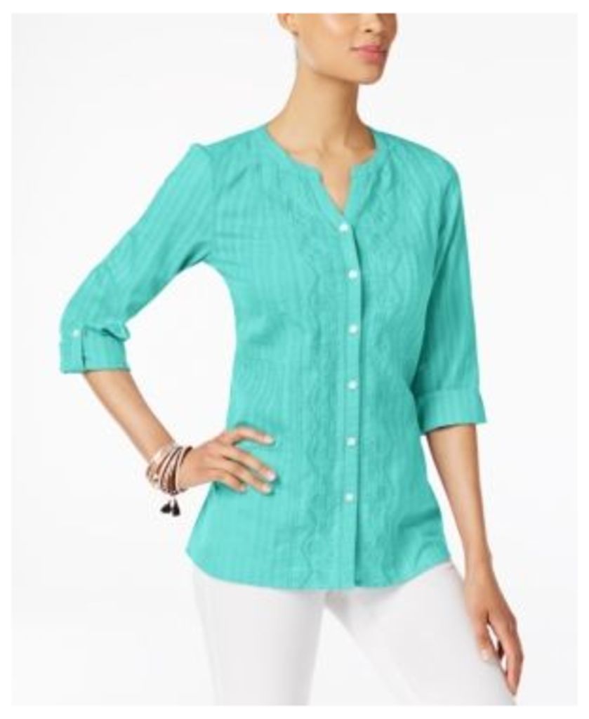 Jm Collection Cotton Striped Roll-Tab Shirt, Created for Macy's