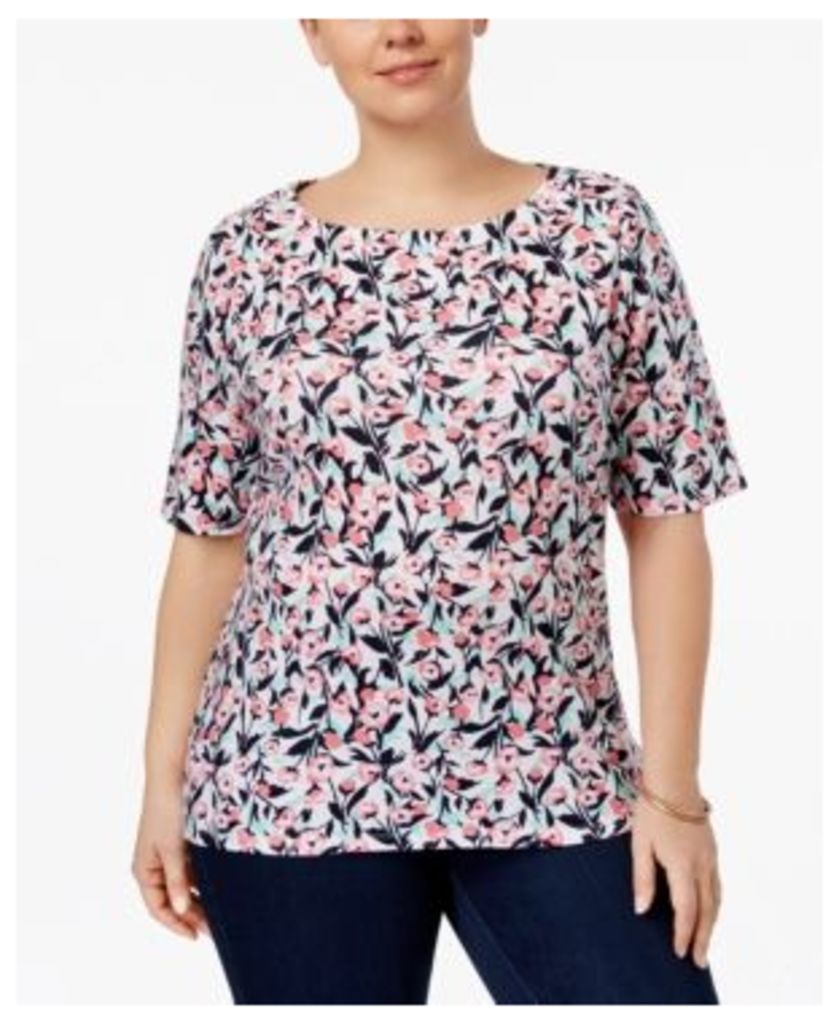 Charter Club Plus Size Cotton Boat-Neck T-Shirt, Created for Macy's