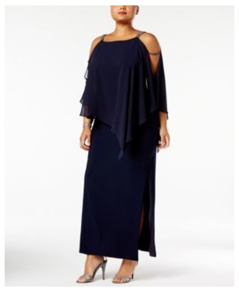 Xscape Plus Size Embellished Chiffon-Overlay Gown