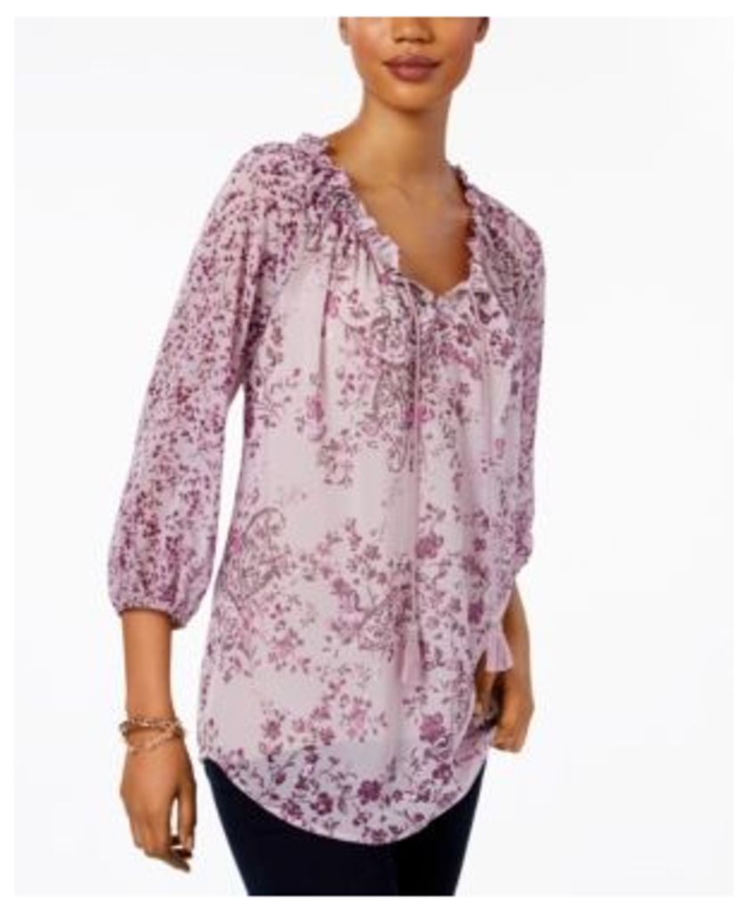 Style & Co Floral-Print Ruffle-Collar Top, Only at Macy's
