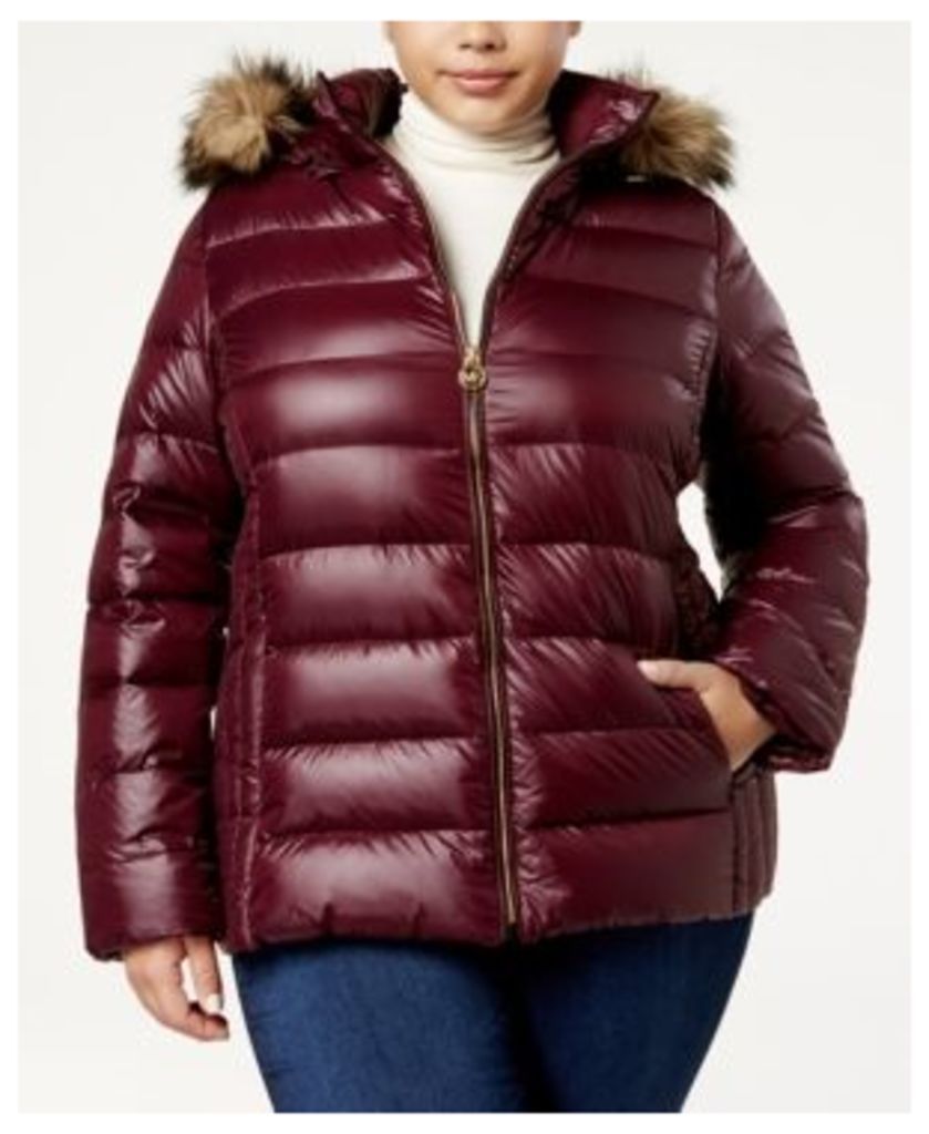 Michael Michael Kors Plus Size Packable Faux-Fur-Trim Down Coat