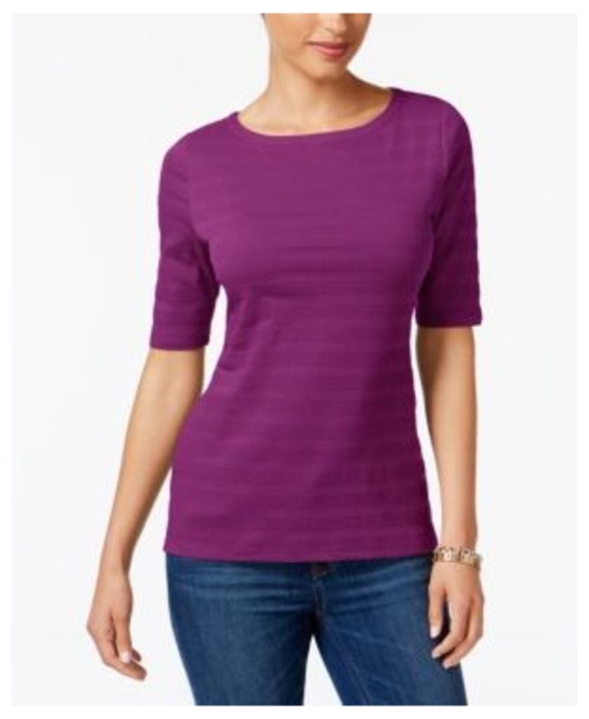 Charter Club Elbow-Sleeve Textured Top, Created for Macy's