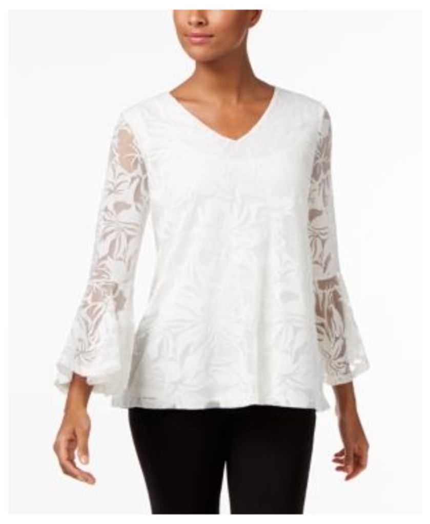 Alfani Ruffle-Sleeve Floral Burnout Top, Created for Macy's